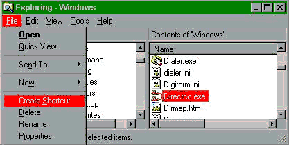 Using Windows Explorer, Locate the directcc.exe
Program in the Windows Directory, Click File-Create Sortcut...